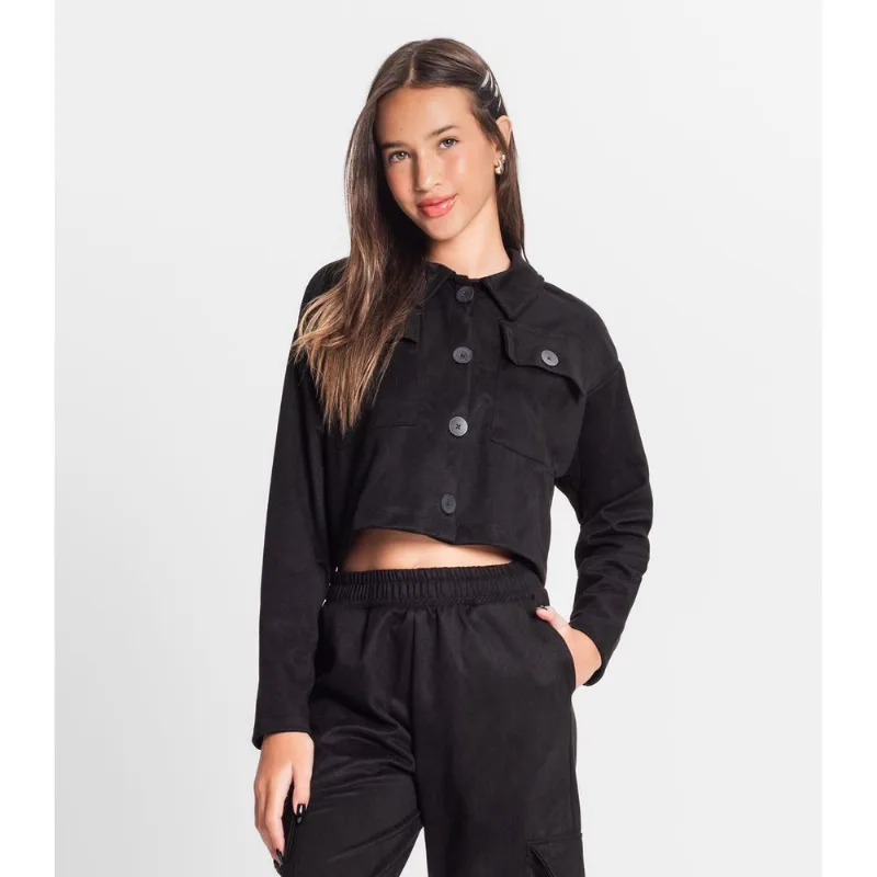Casaco Juvenil Feminino Em Suede Sarjado Minty Preto 18