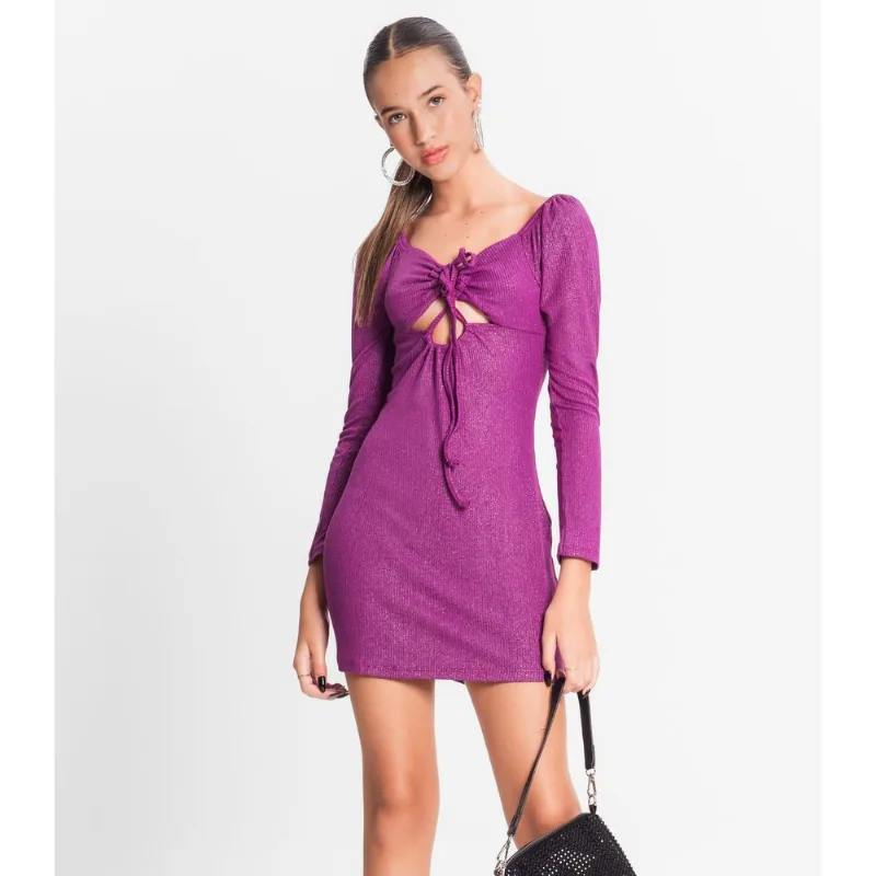 Vestido Juvenil Em Ribana Canelada Lurex Minty Roxo 12