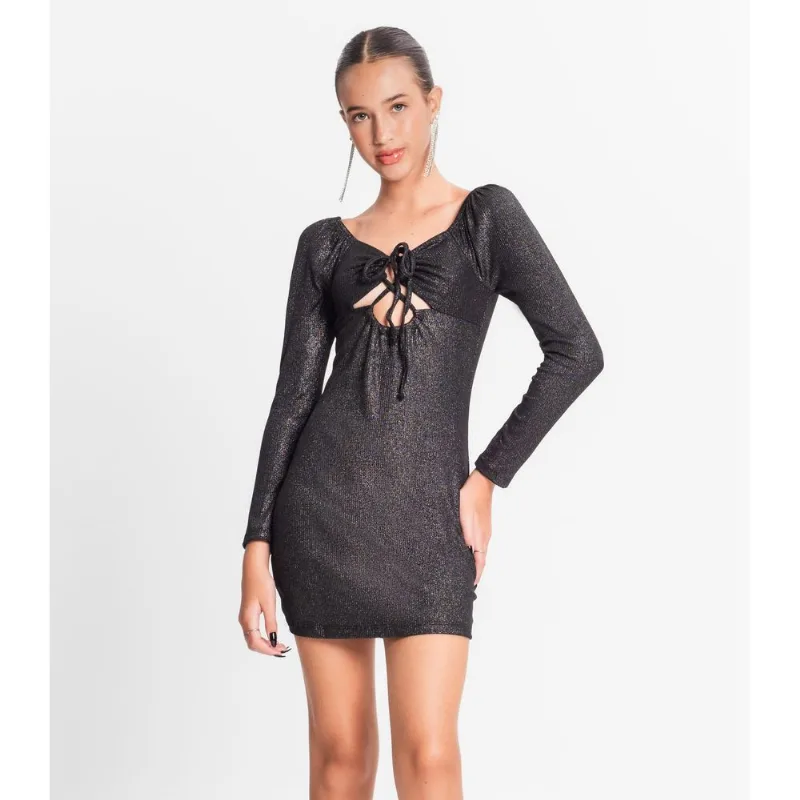Vestido Juvenil Em Ribana Canelada Lurex Minty Preto 16
