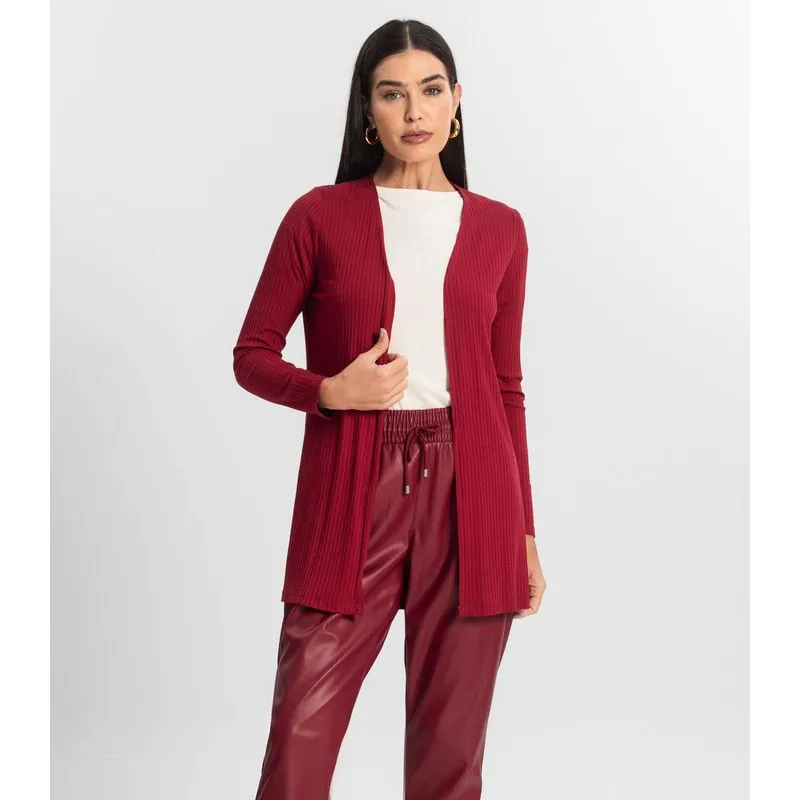 Cardigan Feminino Ribana Canelada Básico Endless Vermelho M