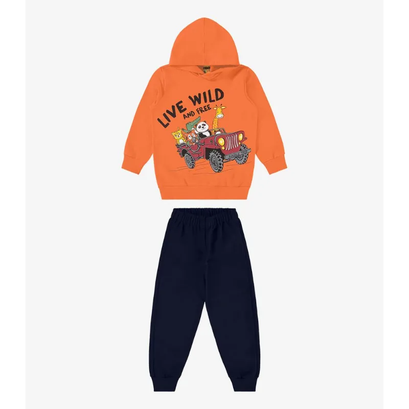 Conjunto Blusão Com Capuz E Calça Rovi Kids Laranja 2