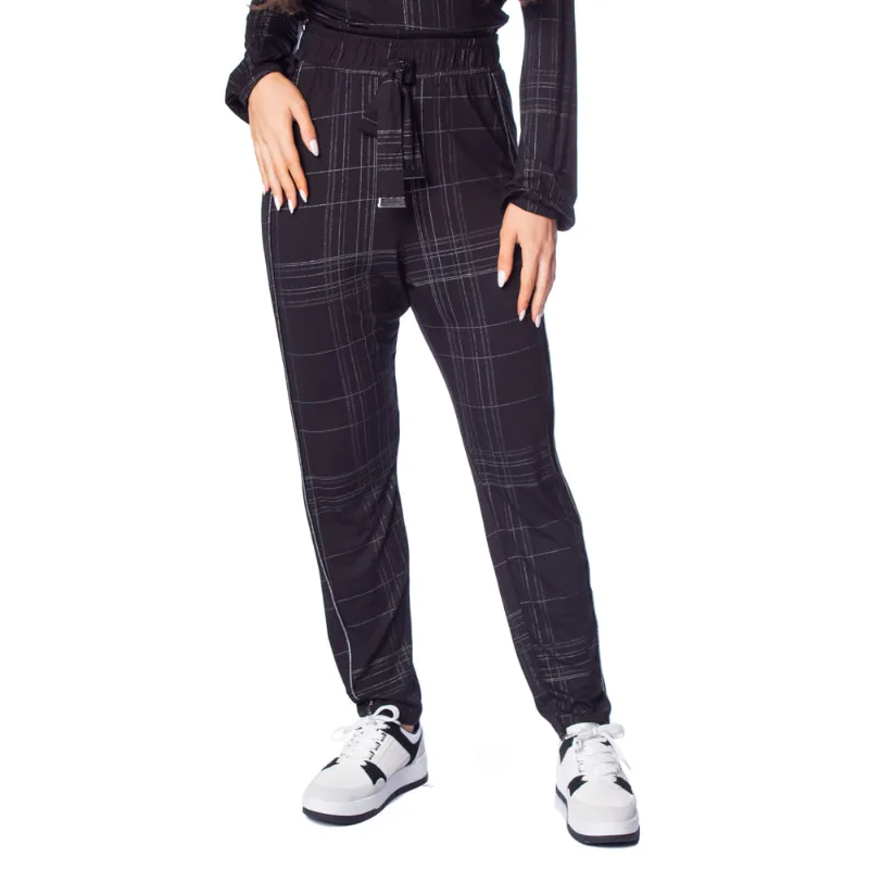 Calça Feminina Rovitex Xadrez Brilho Preto - G