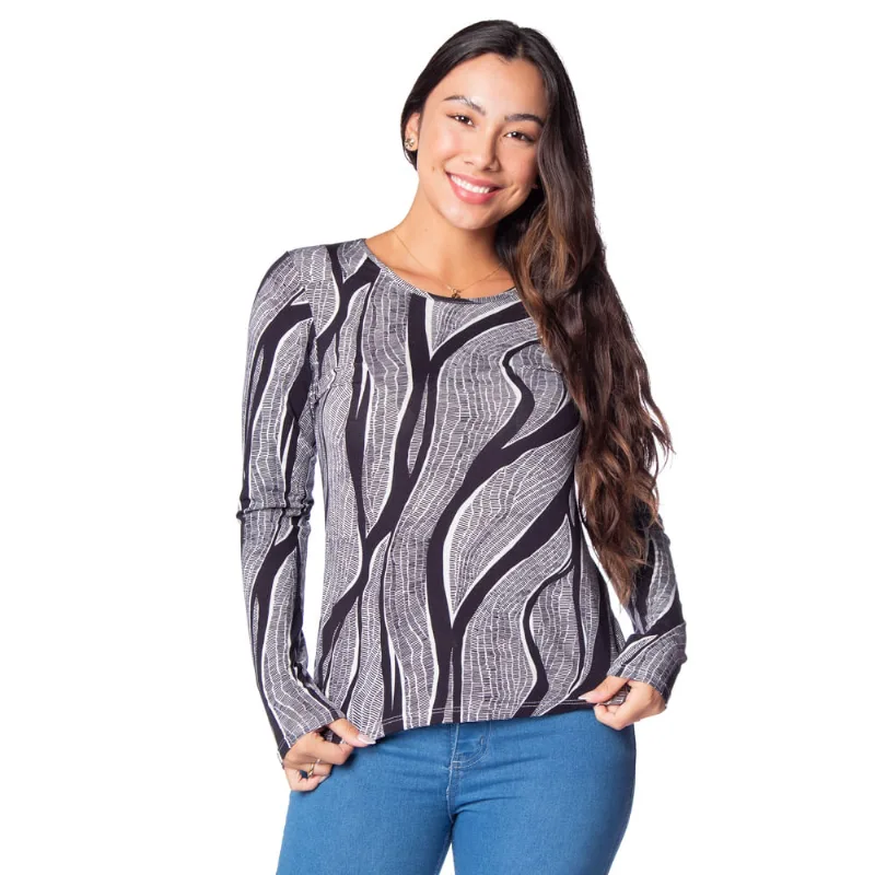 Blusa Feminina Rovitex Manga Longa Estampada Preto/branco - GG
