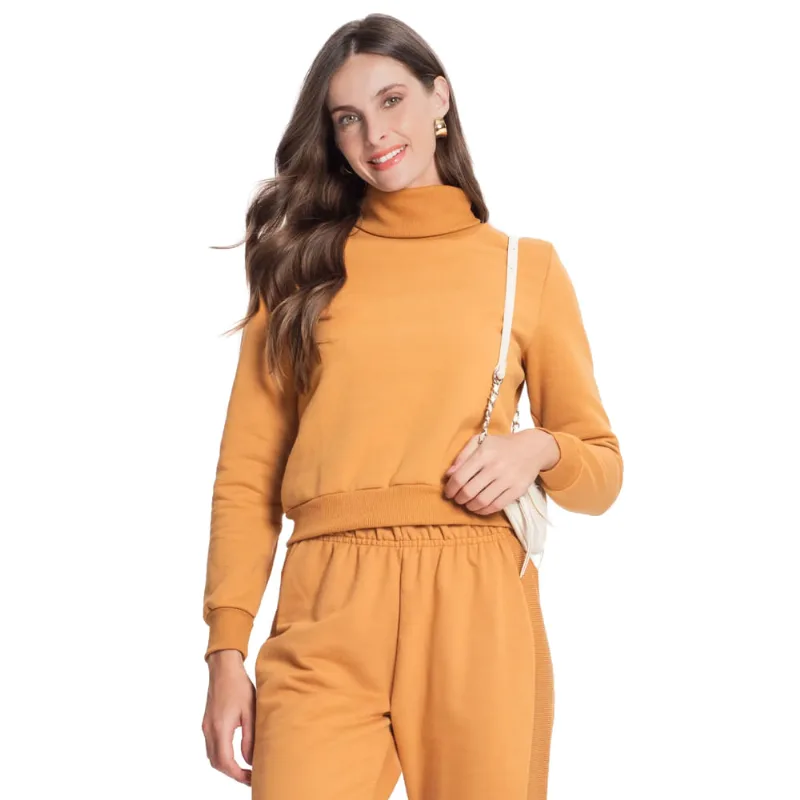 Blusão Feminino Rovitex em Moletom Gola Alta Caramelo - G
