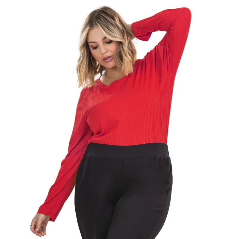 Blusa Feminina Rovitex Secret Glam Plus Size Canelada Vermelho - G1