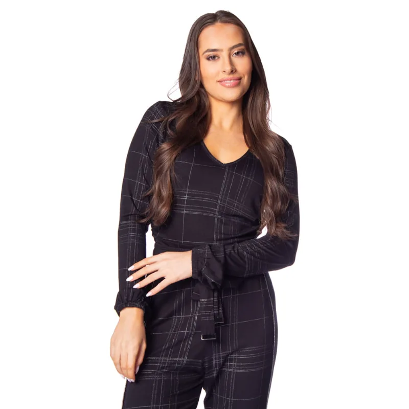 Blusa Feminina Rovitex Xadrez Decote V Preto - P