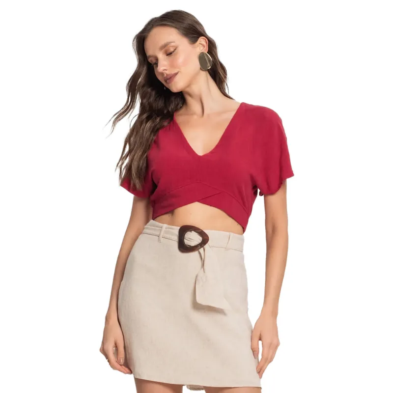 Blusa Cropped Feminina Rovitex Endless em Linho Vermelho - P