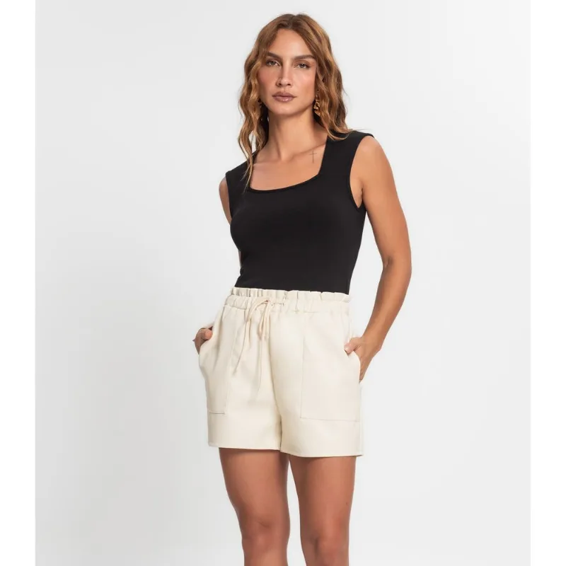 Shorts Feminino PU Sintético Endless Bege G