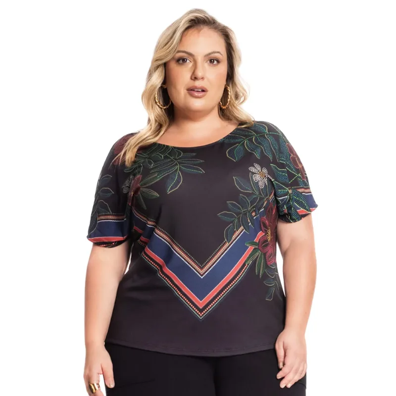 Blusa Feminina Rovitex Secret Glam Plus Size Manga Morcego Preto - G2