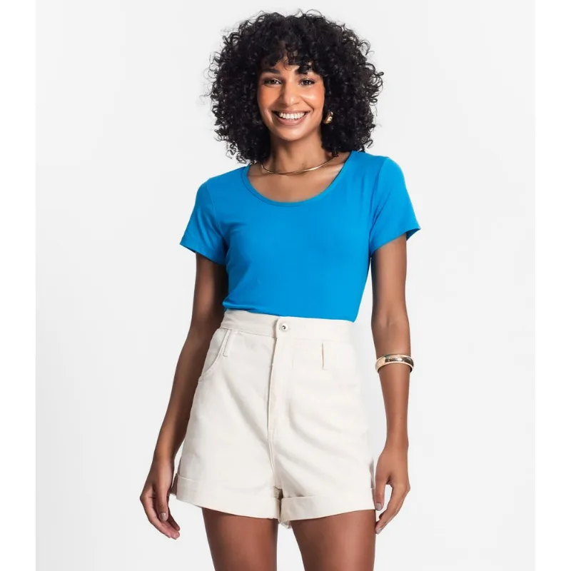 Blusa Feminina Viscotorcion Básica Rovitex Azul P