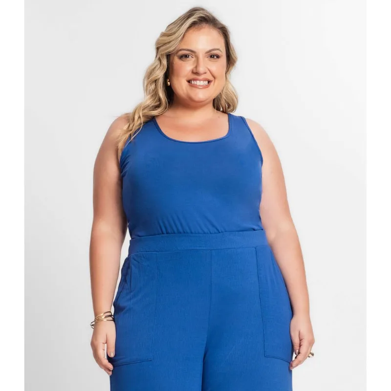 Regata Feminina Plus Size Secret Glam Azul Plus G4