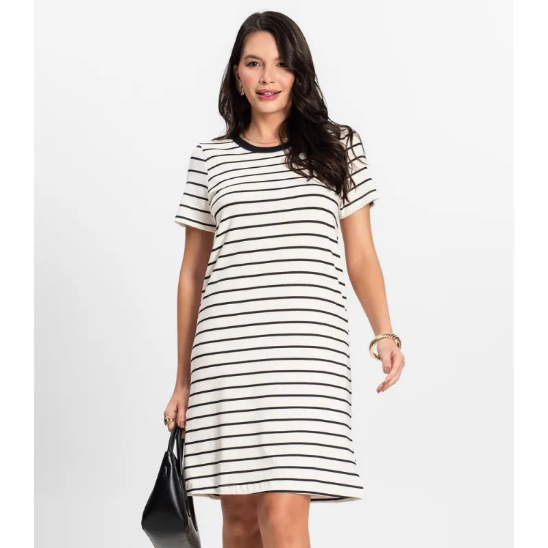 Vestido Feminino Cotton Listrado Rovitex Bege M