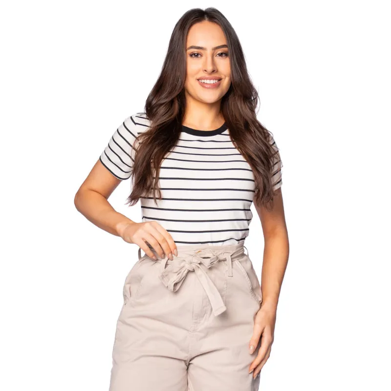 Blusa Cropped Feminina Rovitex com Listras Off White - P