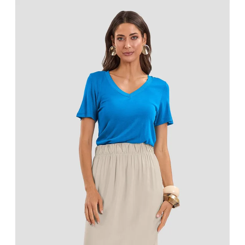 Blusa Feminina Manga Curta Decote V Endless Azul G