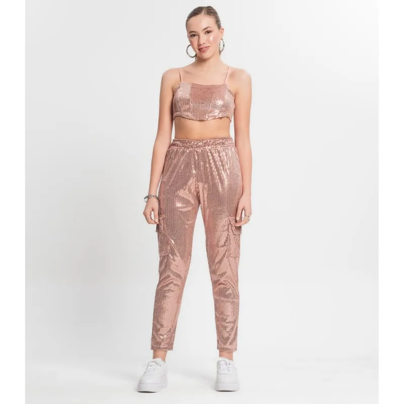 Calça Reta Juvenil Em Paetê Minty Unica 14