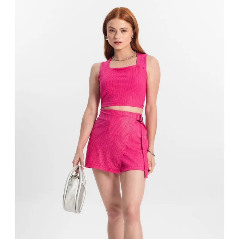 Shorts Saia Juvenil Em Ribana Canelada Minty Rosa 12