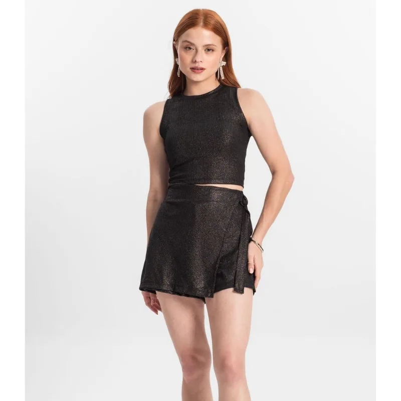 Shorts Saia Juvenil Em Ribana Canelada Minty Preto 12