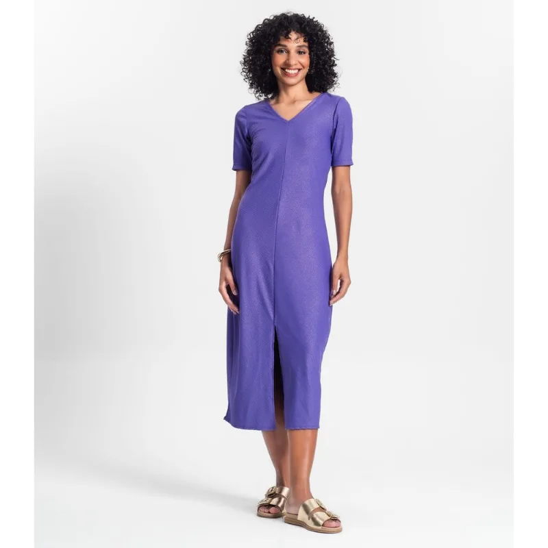 Vestido Midi Ribana Canelada Lurex Rovitex Roxo GG