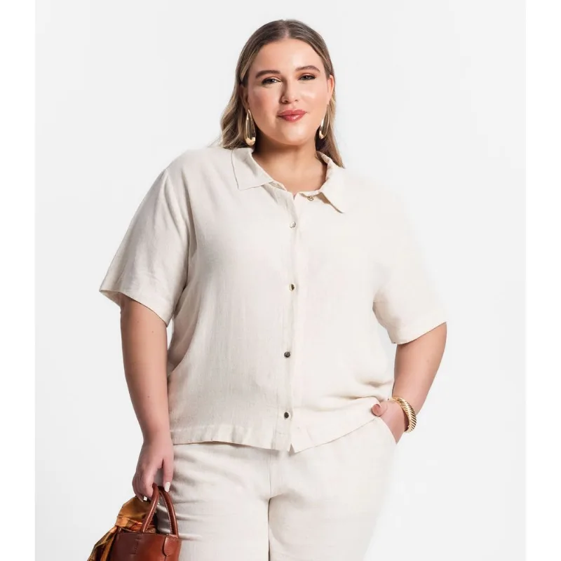 Camisa Feminina Linho Strong Secret Glam Bege Plus G4