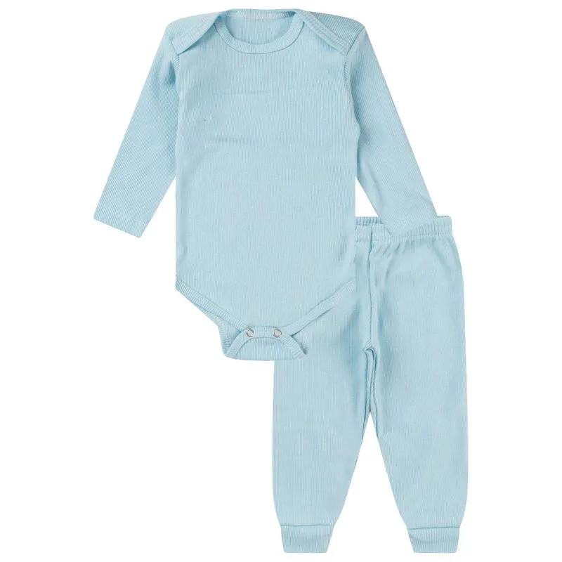 Kit Body Bebê Canelado 2 Peças Kappes Azul GG