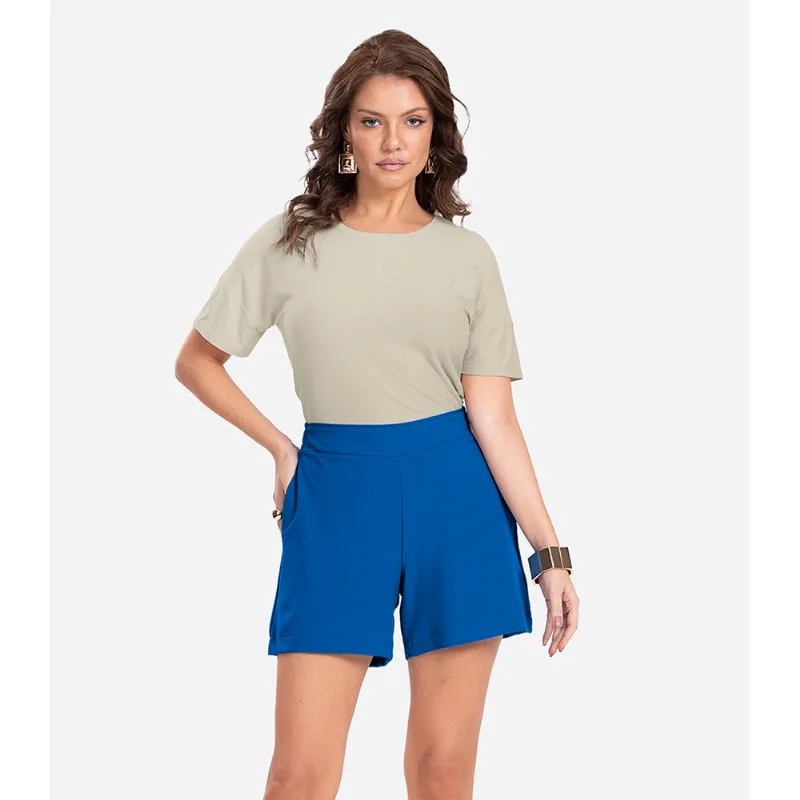 Shorts Feminino Com Bolso Alfaiataria Endless Azul G