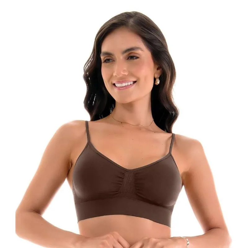Sutiã Top Com Bojo Removível Sem Costura Zee Rucci Marrom M