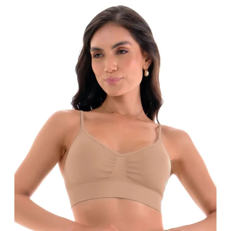 Sutiã Top Com Bojo Removível Sem Costura Zee Rucci Bege M