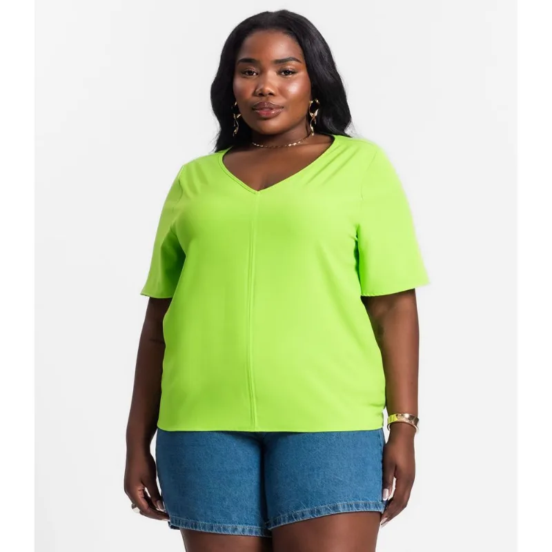Blusa Plus Size Feminina Decote V Secret Glam Verde Plus G4