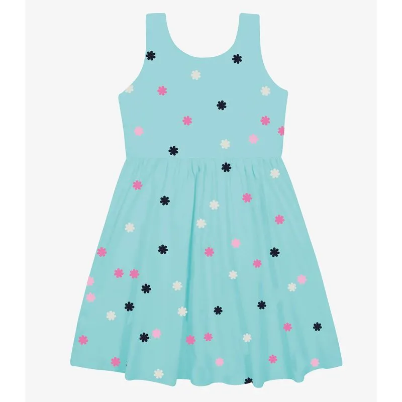 Vestido Tricoline Bordado Florzinhas Trick Nick Azul 14