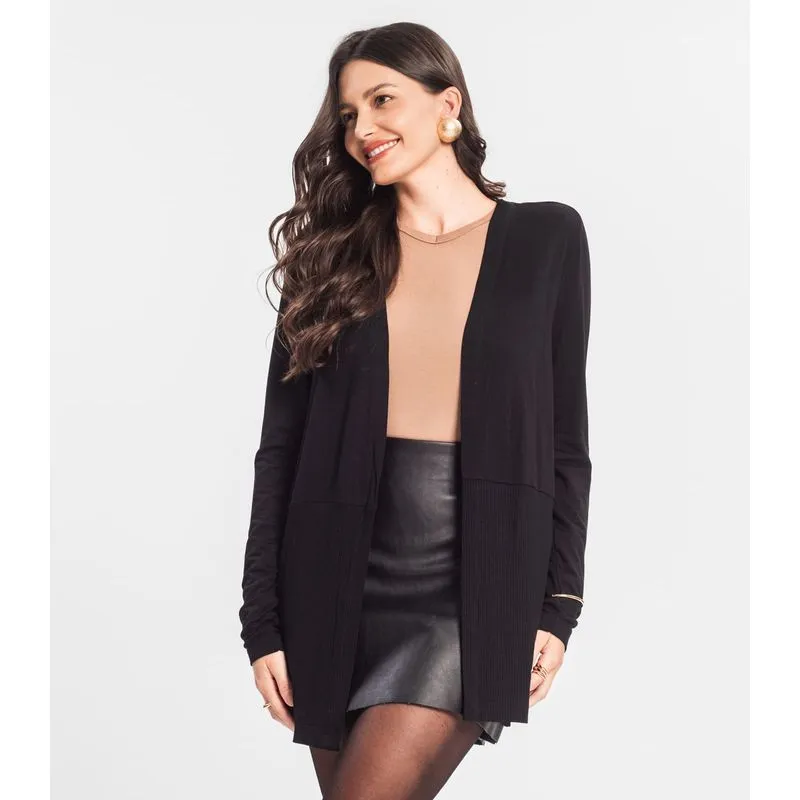 Cardigan Canelado Feminino Endless Preto GG