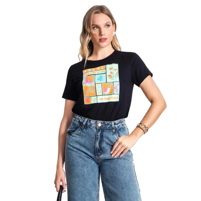 T-shirt Feminina Rovitex Endless com Estampa Preto - M