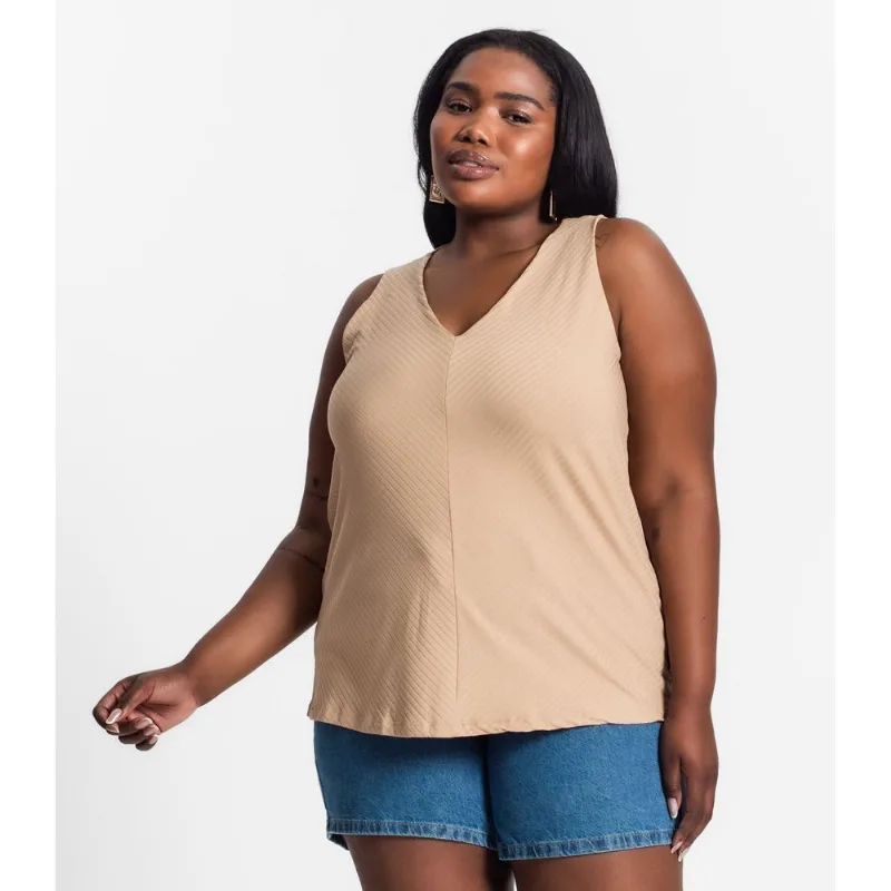 Regata Feminina Plus Size Secret Glam Marrom Plus G3