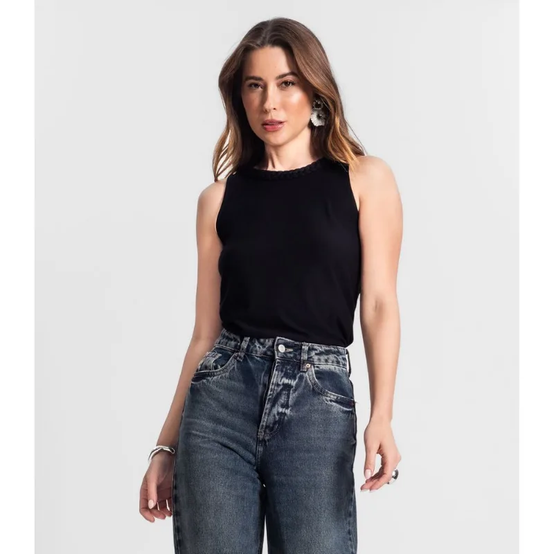 Regata Feminina Com Decote Trabalhado Rovitex Preto M