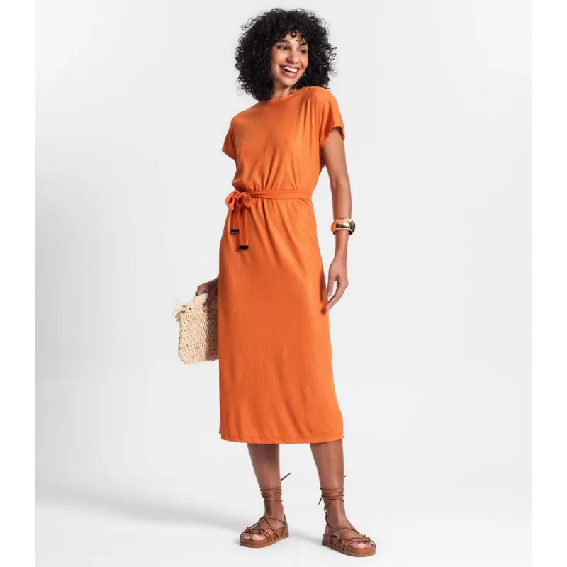 Vestido Midi Em Ribana Canelada Lurex Rovitex Laranja P