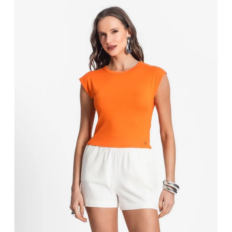 Blusa De Viscotorcion Básica Feminina Endless Laranja M