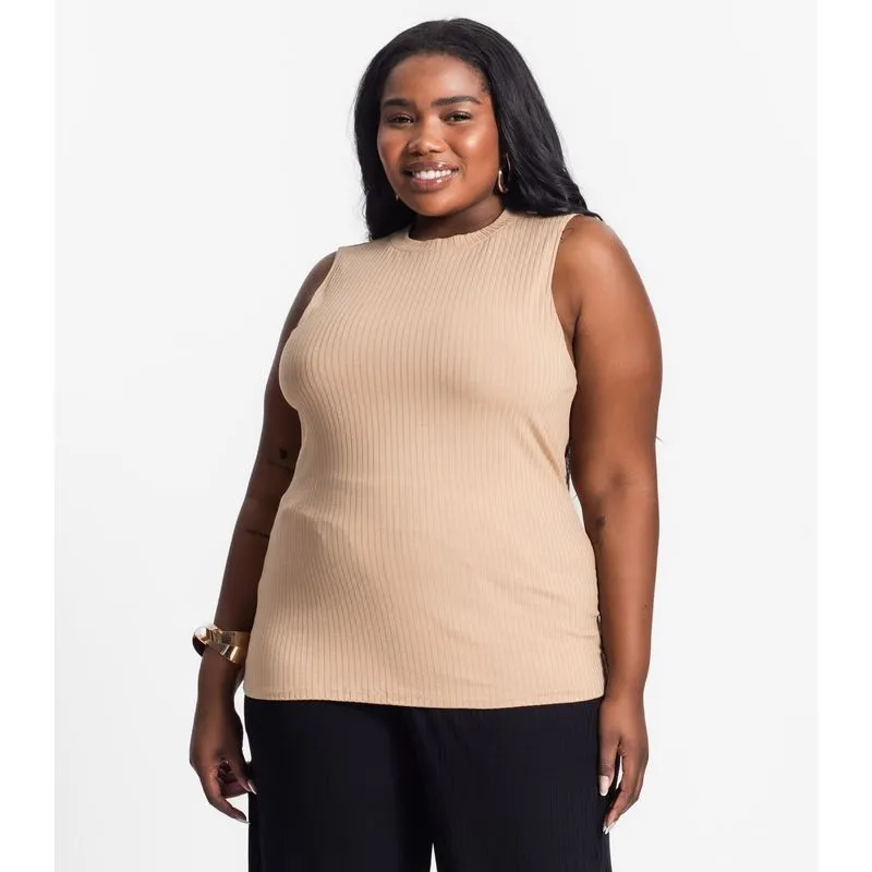 Regata Plus Size Em Ribana Canelada Secret Glam Marrom Plus G1