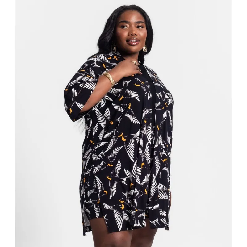 Kimono Feminino Plus Size Estampado Secret Glam Preto Plus G1