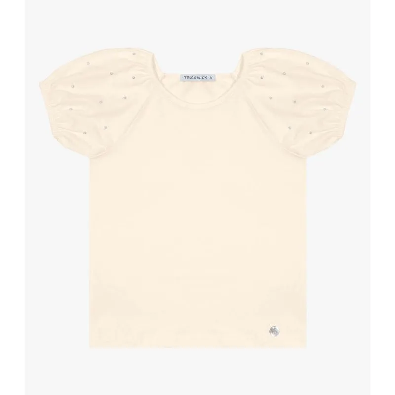 Blusa Infantil Com Pérolas Trick Nick Bege 4