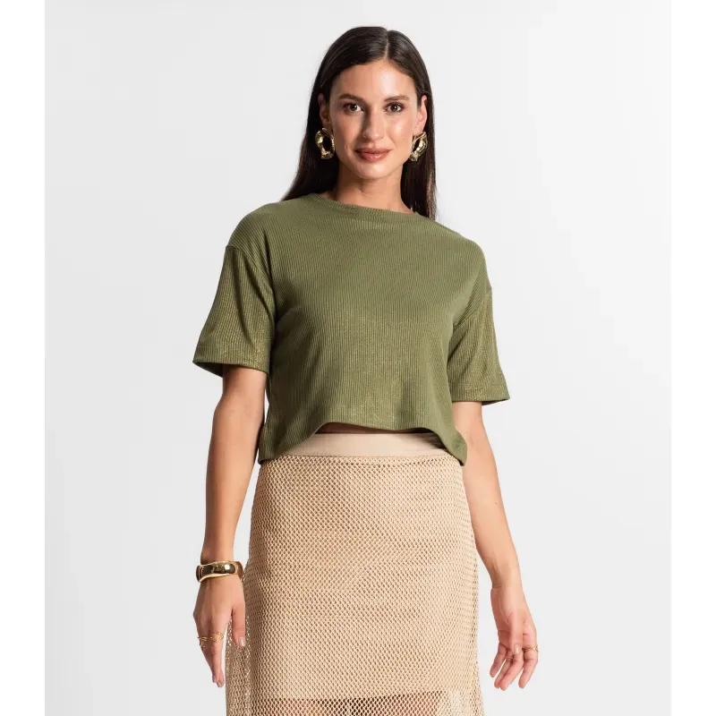 Blusa Feminina Em Ribana Canelada Rovitex Verde P