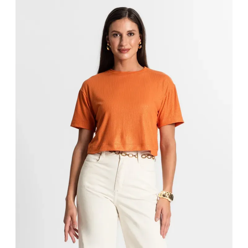Blusa Feminina Em Ribana Canelada Rovitex Laranja G