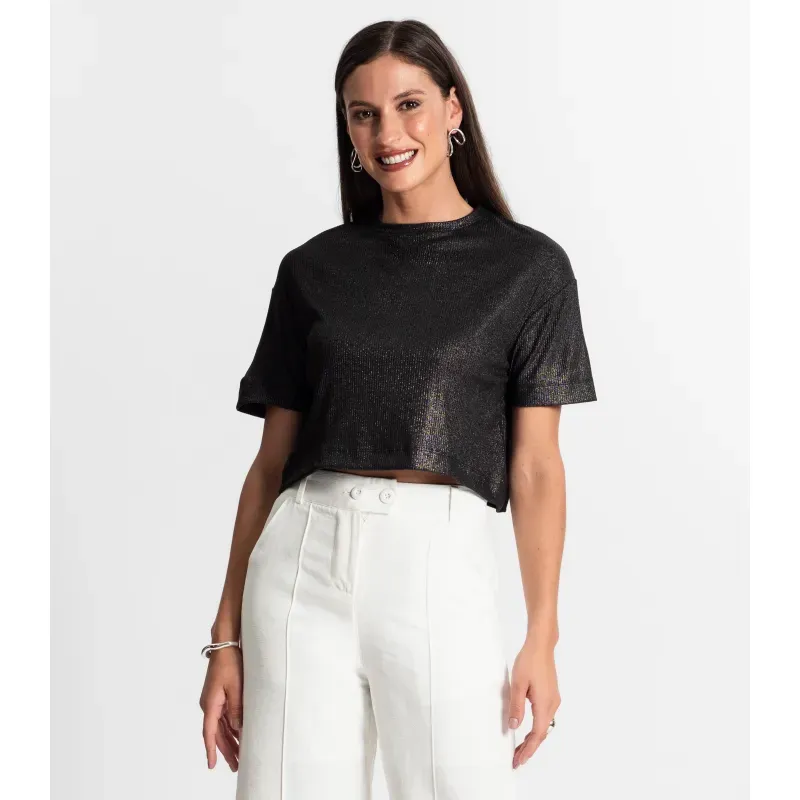 Blusa Feminina Em Ribana Canelada Rovitex Preto P
