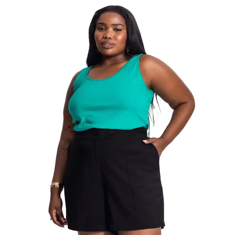 Regata Feminina Rovbitex Plus Size Canelada Verde - G1