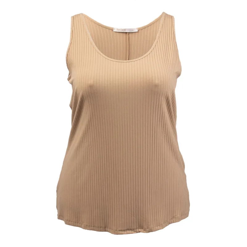 Regata Feminina Rovitex Plus Size Canelada Areia - G2