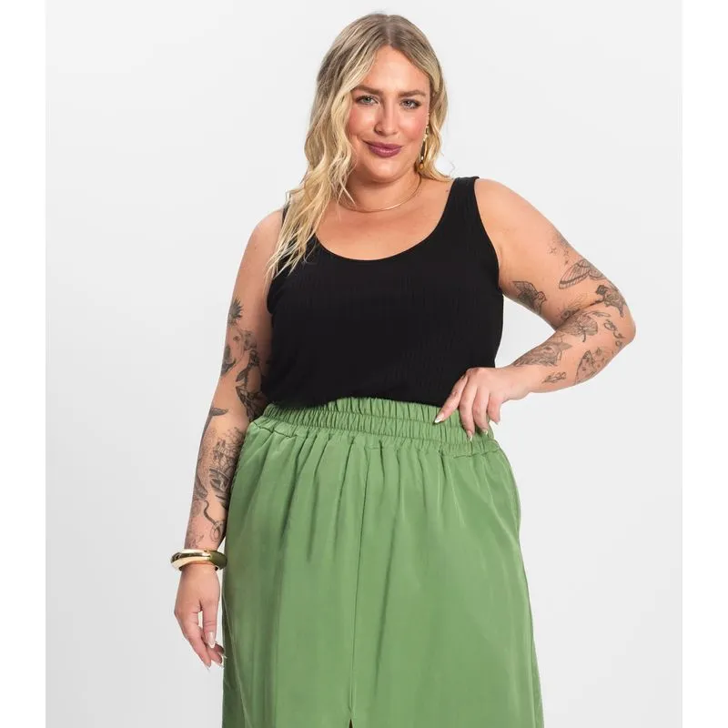 Regata Plus Size Em Ribana Canelada Secret Glam Preto Plus G1