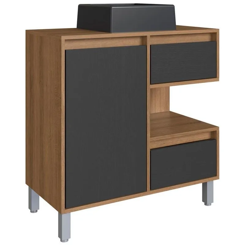 Gabinete Suspenso 80 Cm Cuba Preta Bl2001 Mell Grafite Faem Mell Grafite