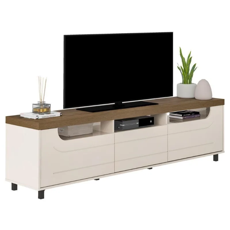 Rack Sala De Estar Tv 75 Pol 200 Cm 4441 Pinho Off White Arly