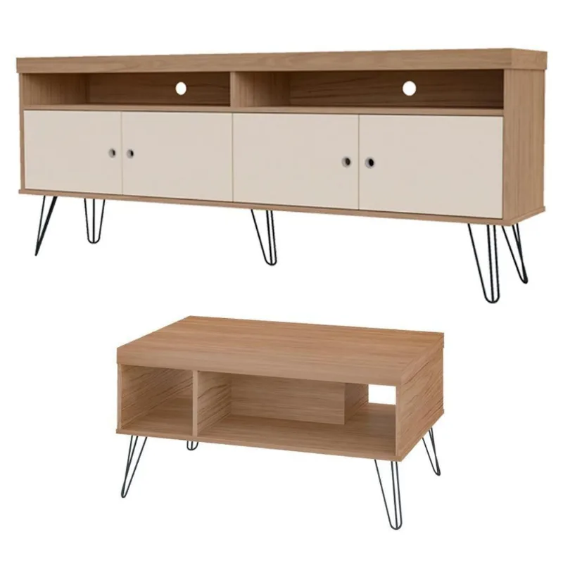 Rack Para Tv Mesa De Centro Rmc42 Carvalho Off White Arly Carvalho Off White