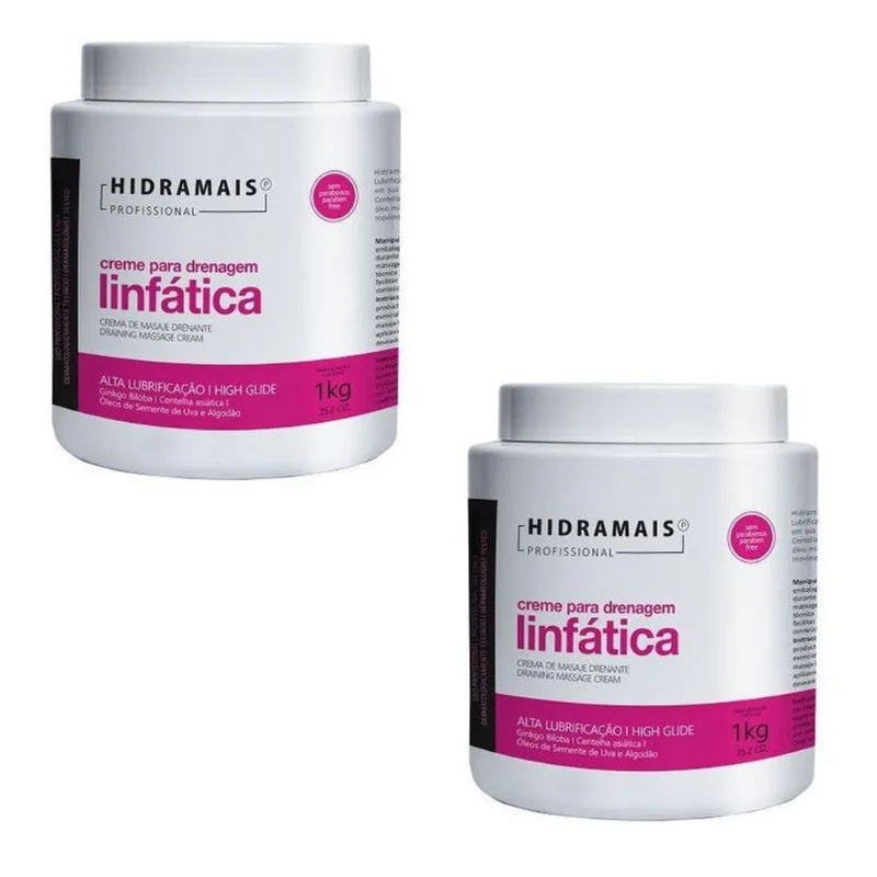 Linfática Creme Para Massagem 2 Potes De 1 Kilo Hidramais