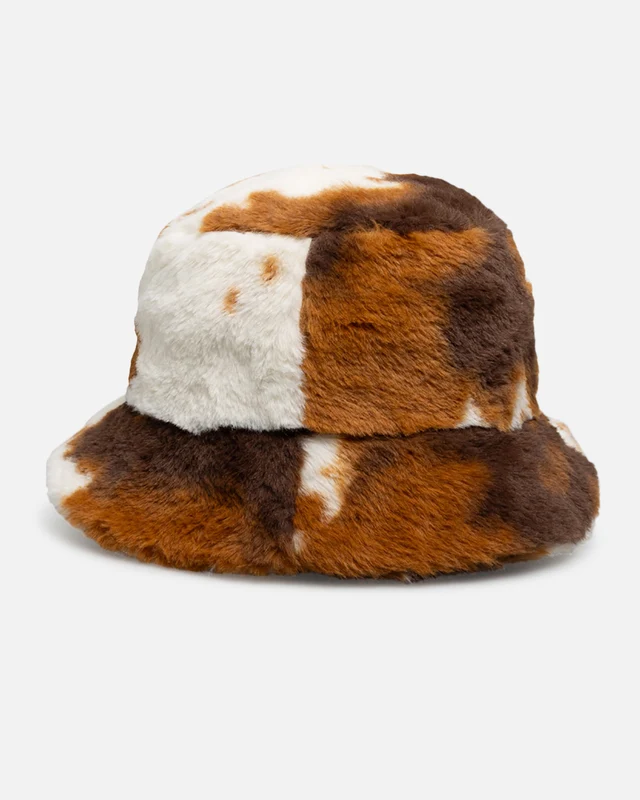 Kangol Faux Fur Bucket Brown/White S