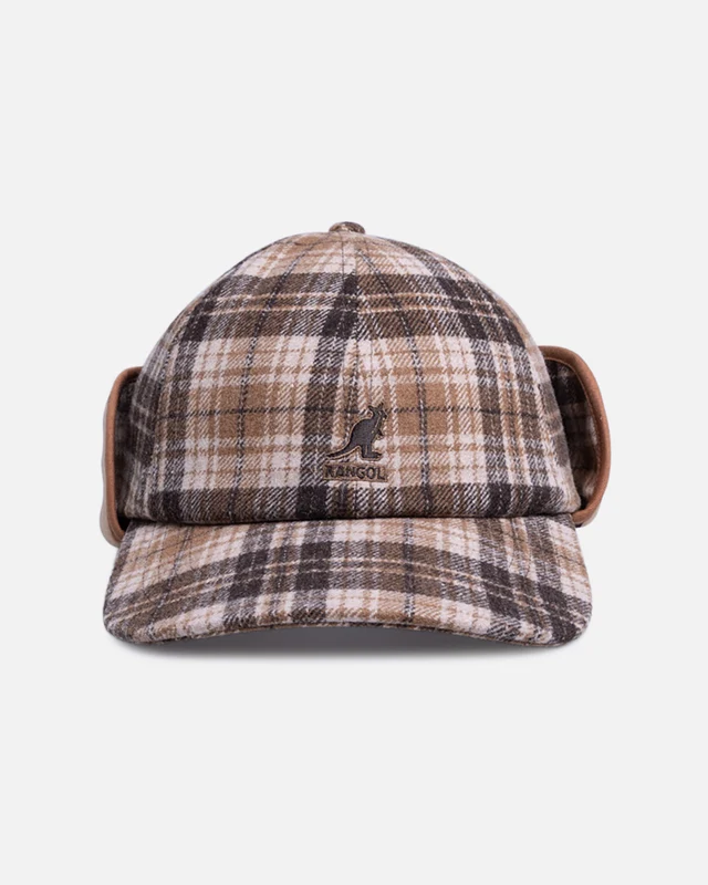 Kangol Plaid Earflaps Baseball Cap Tan ONE